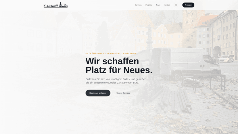 Startseite der Website von Klarraum